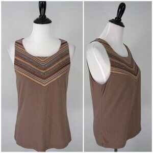 Ann Taylor Brown Sequin Sleeveless Stretch Career Casual Top Shirt Size Large